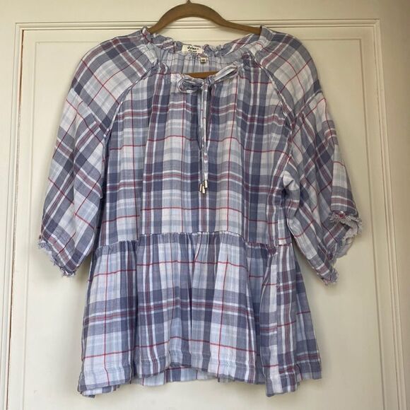 Fun Plaid Gauze Blouse By Dylan - Picture 1 of 6